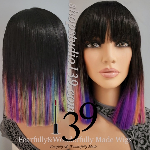 Black rainbow bang wig
